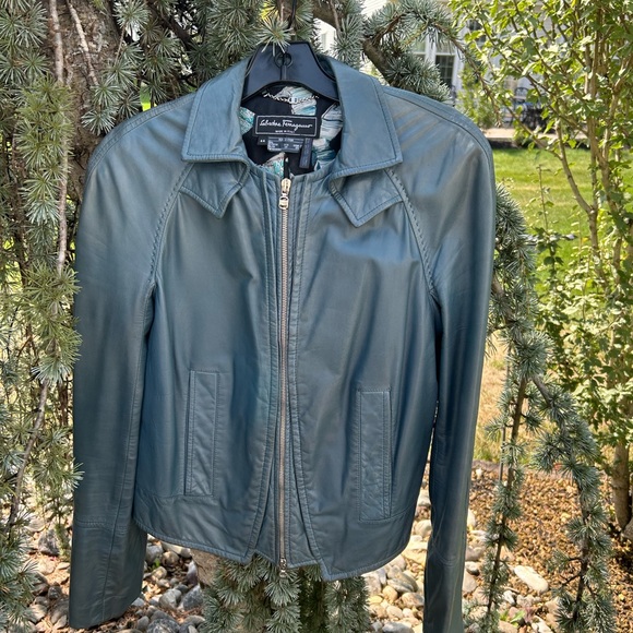 Salvatore Ferragamo Jackets & Blazers - Salvatore Ferragamo Blue Leather Jacket